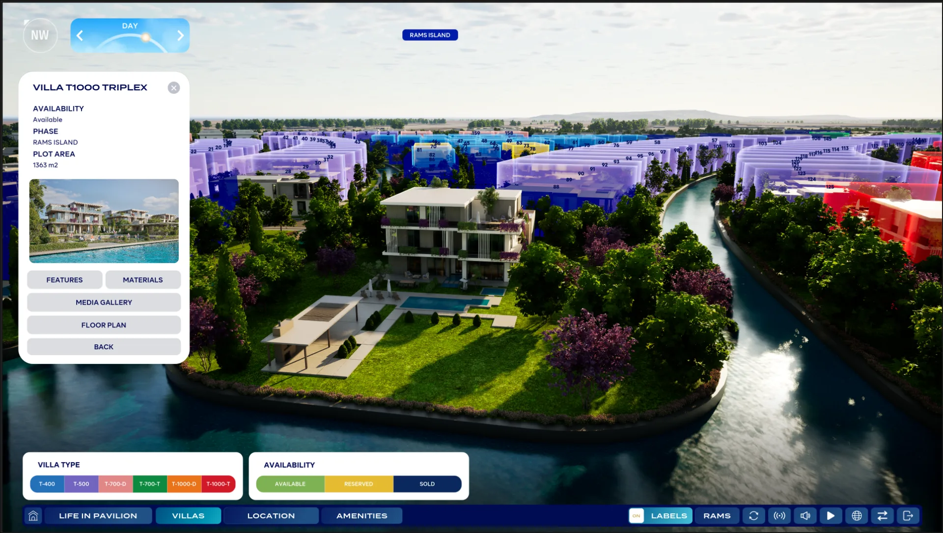 Villa availability and details in the twin interface