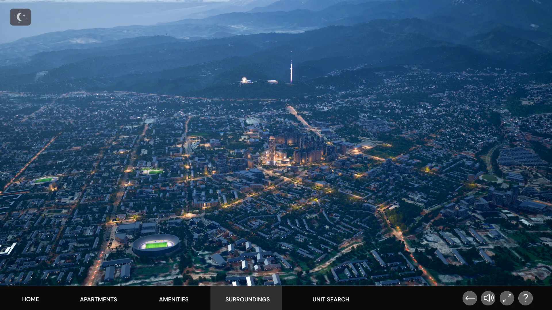 Digital twin interface, surroundings at night