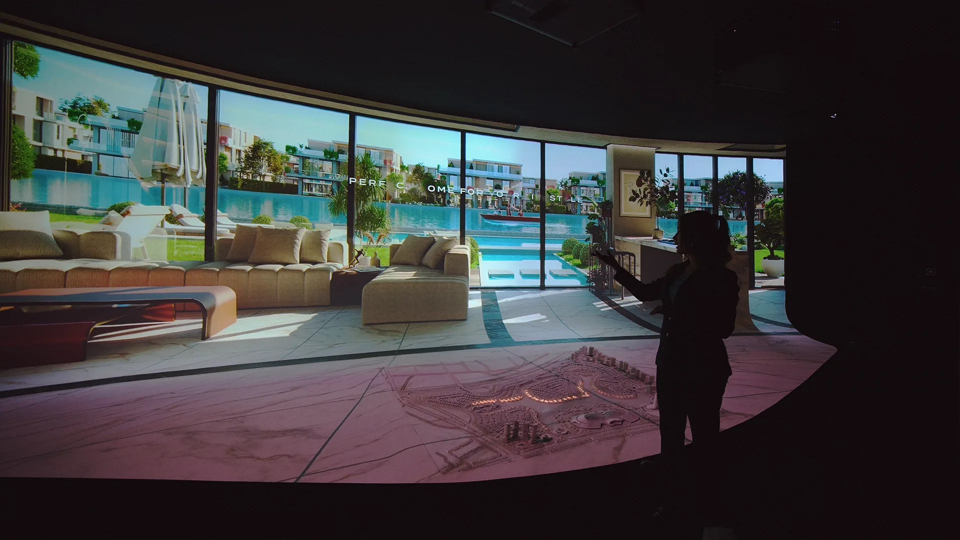 Interior living room projected around the physical model