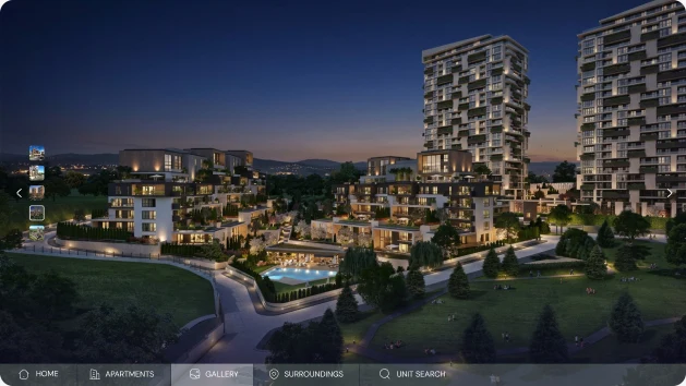 Night view of the Next Level residences in the gallery