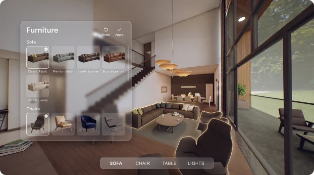 Choosing sofa and chairs for the double-height living room