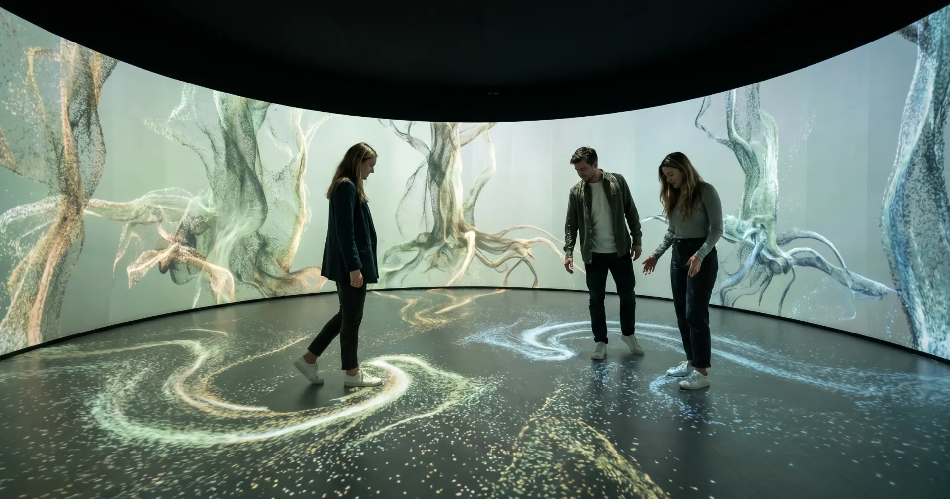 Visitors inside an immersive projection room